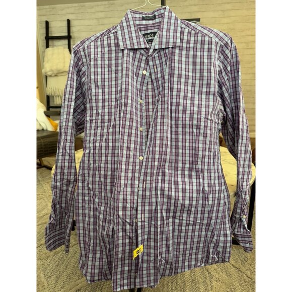 1901 Trim Fit Non-Iron Blue Purple Plaid Dress Shirt Mens Size 34-35 - Picture 1 of 6